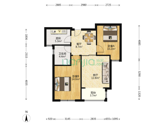 宁泽锦苑 2室2厅1卫 82平方