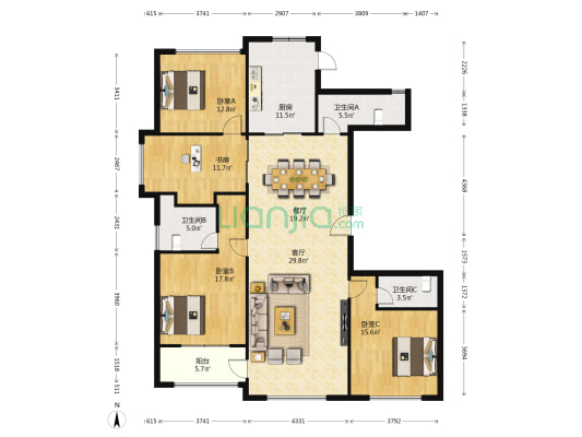 信拓滨湖国际 4室2厅3卫 187平方