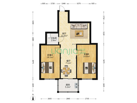 旭升小区 2室2厅1卫 88平方
