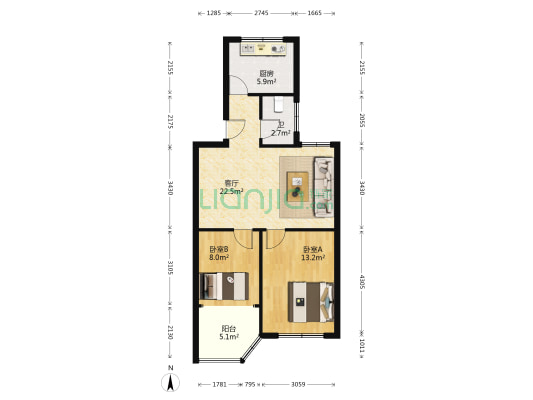 卫校宿舍 2室1厅1卫 70平方