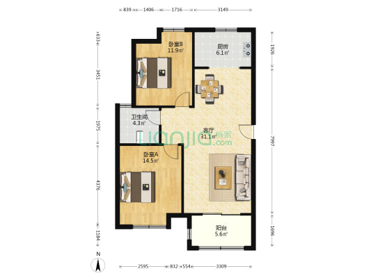 民康花园 2室1厅1卫 102平方