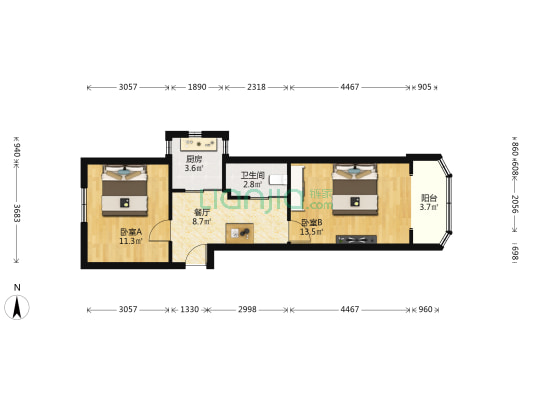 兰溪路223号 2室1厅1卫 50平方