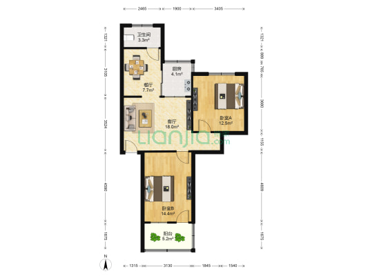 繁荣巷 2室2厅1卫 74平方