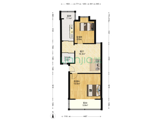 龙福山庄 2室1厅1卫 75平方
