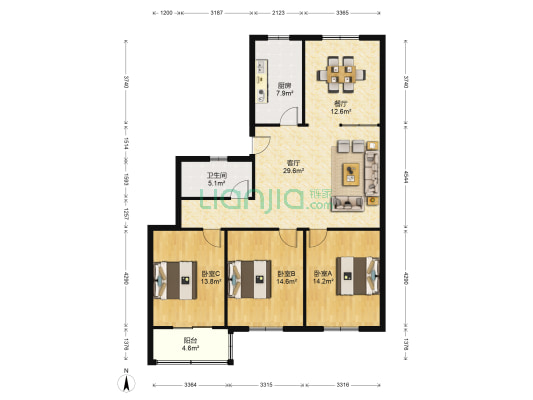 好运雅苑小区 3室2厅1卫 123平方