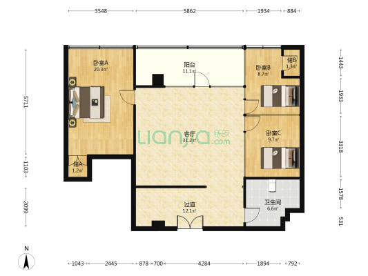 大港新天地大厦 3室1厅1卫 179平方