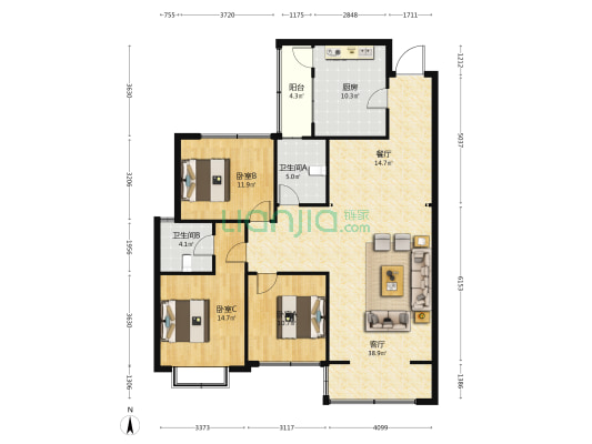 凤西锦苑 3室2厅2卫 132平方