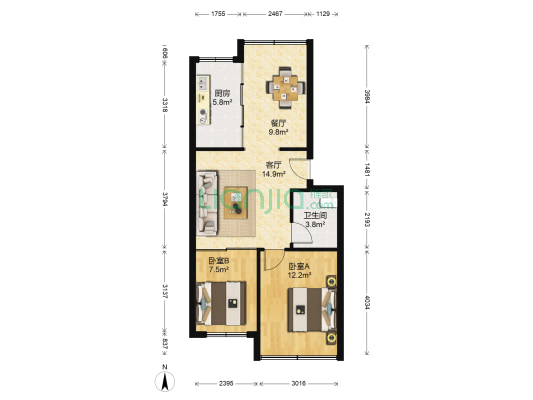 政府新村 2室2厅1卫 71平方