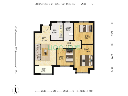 路劲隽澜湾绿境华庭 3室1厅1卫 93平方