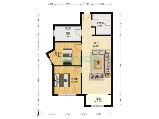 华润▪橡树湾 2室1厅1卫 88平方