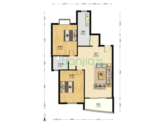 金苑银府 2室1厅1卫 116平方
