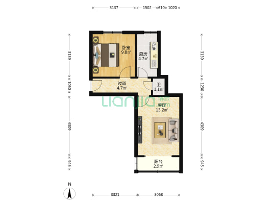 火车站东路社区 1室1厅1卫 38平方