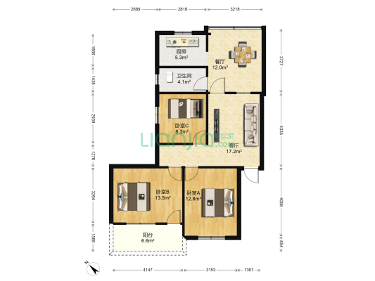 福龙新村(闽侯县) 3室2厅1卫 98平方