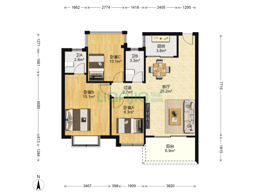时代名轩北区 3室1厅2卫 91平方