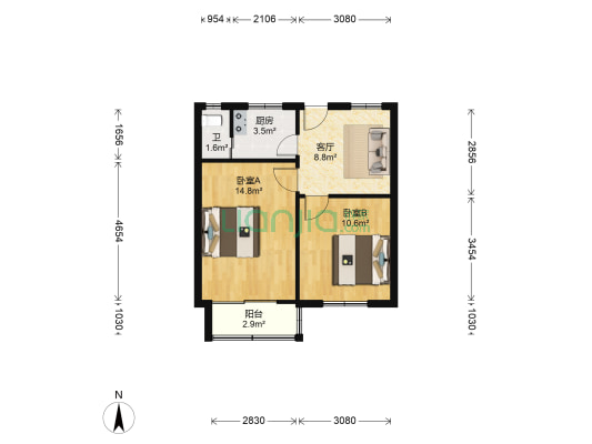 小北门 2室1厅1卫 52平方