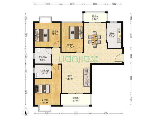 三和光谷道 3室1厅2卫 119平方