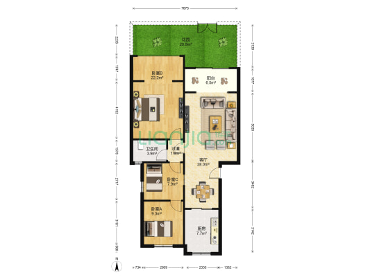 江西奥林匹克花园 3室1厅1卫 89平方