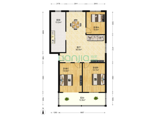 腐竹厂宿舍 3室1厅0卫 119平方