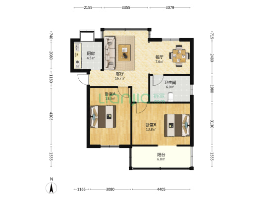 东兴里 2室2厅1卫 97平方