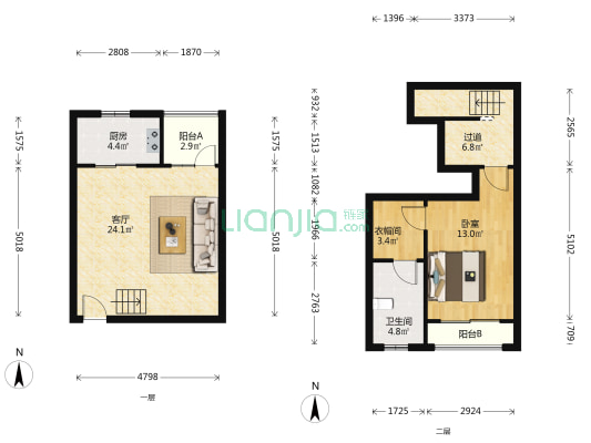 龙湖好望山(公寓) 1室1厅1卫 83平方