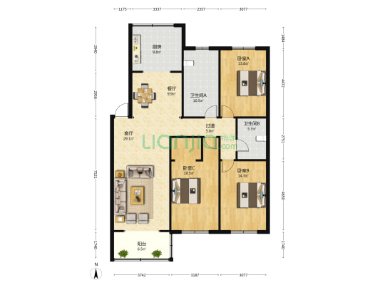 柳颐小区竹园 3室2厅2卫 152平方