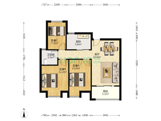 紫艺华府 3室1厅1卫 91平方