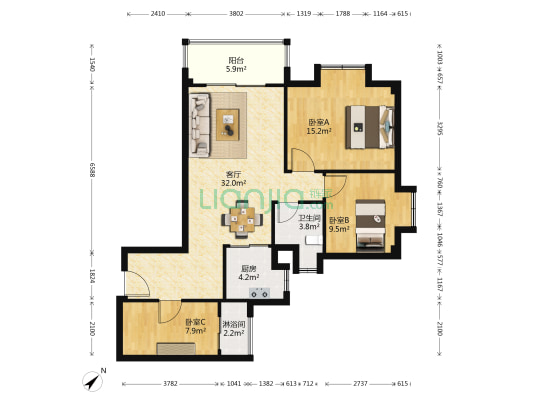 南岸春天 3室1厅2卫 101平方