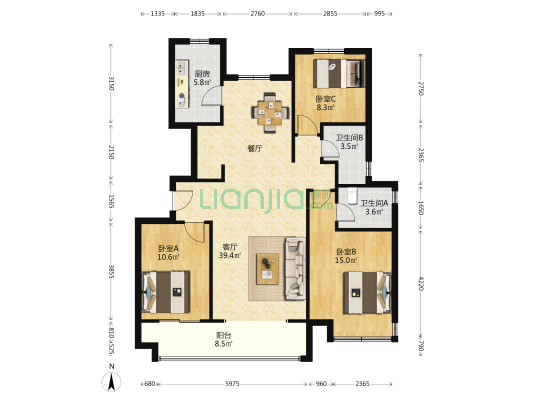 潍坊商谷 3室1厅2卫 119平方