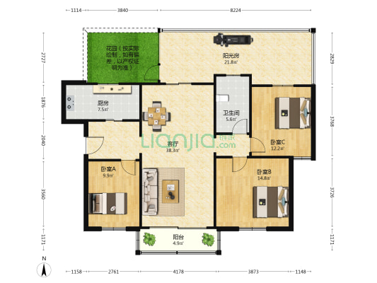 富贵山庄 3室1厅1卫 116平方