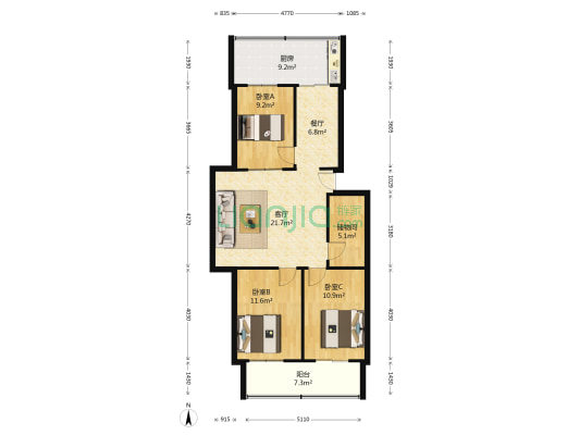 三墙路卫生厅宿舍 3室2厅0卫 100平方