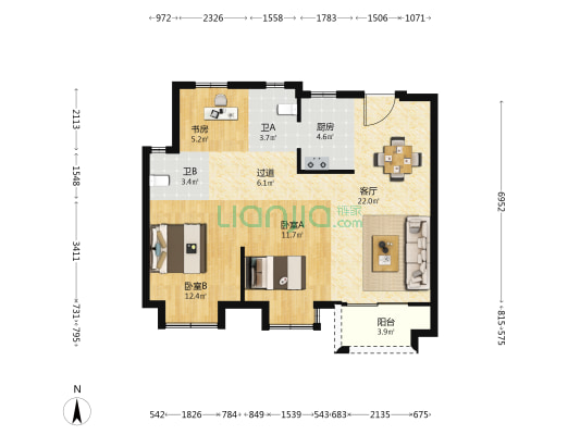 中杨时代潮鸣 3室1厅2卫 93平方