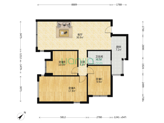 品润金樽府 3室1厅1卫 101平方