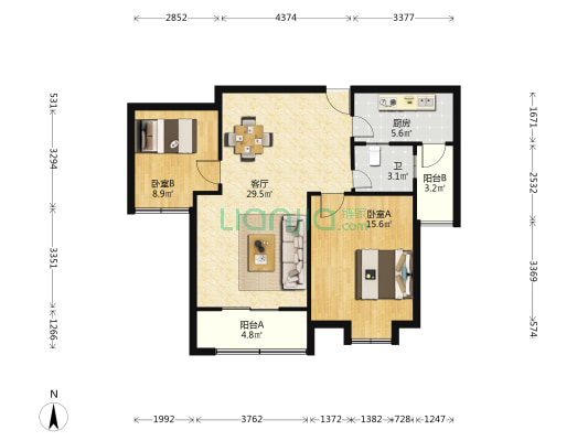 青湖轩 2室1厅1卫 91平方