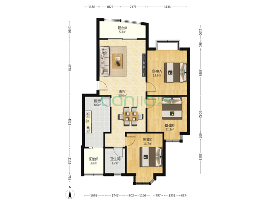 金雅苑 3室1厅1卫 101平方