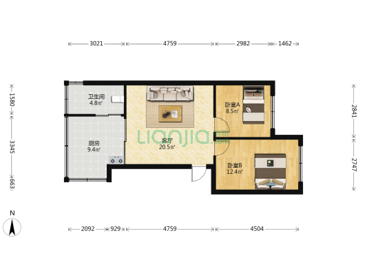 朝阳巷82号 2室1厅1卫 64平方