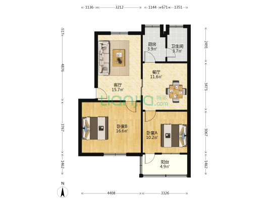自然小区 2室2厅1卫 79平方