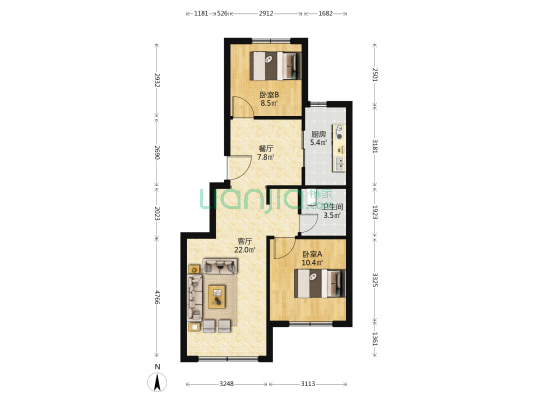 金悦雅苑 2室2厅1卫 83平方