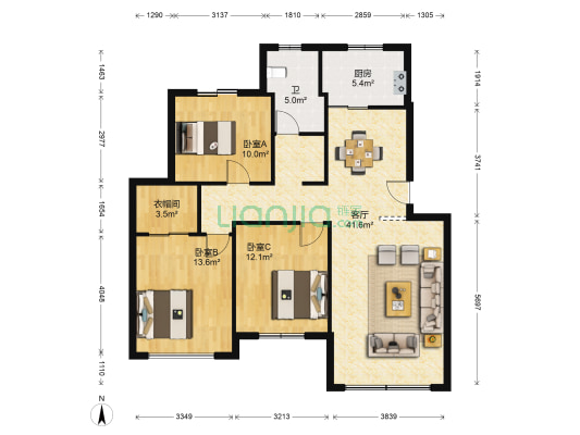河头佳苑 3室1厅1卫 106平方