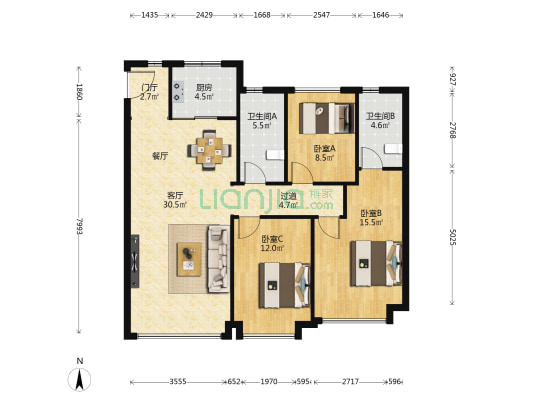 绿城观澜 3室1厅2卫 117平方