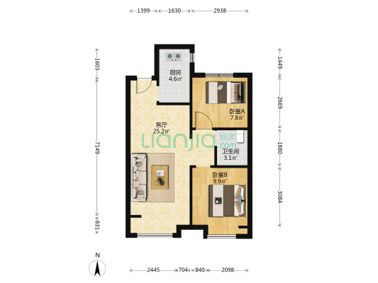 唐山鸿坤理想城 2室1厅1卫 80平方
