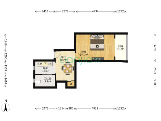 芷江公寓 1室1厅1卫 50平方