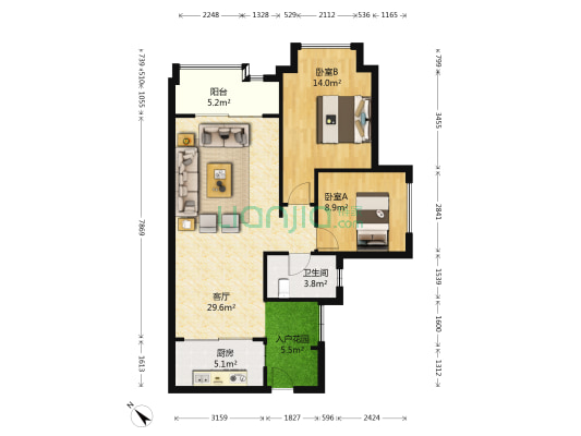 中海紫御江山紫峰 2室1厅1卫 92平方
