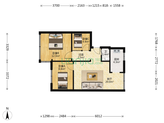 电台街71号 3室1厅1卫 62平方