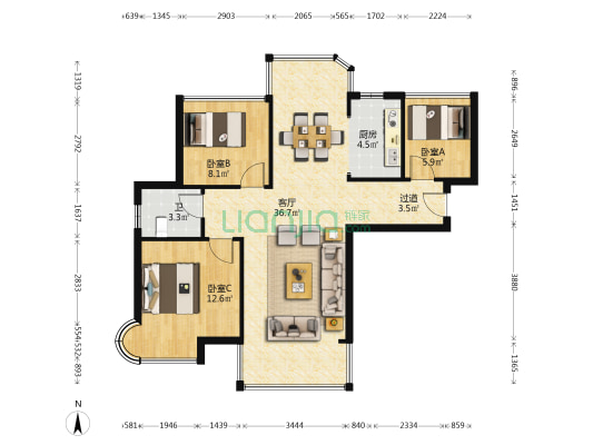五矿万境水岸五期 3室1厅1卫 92平方