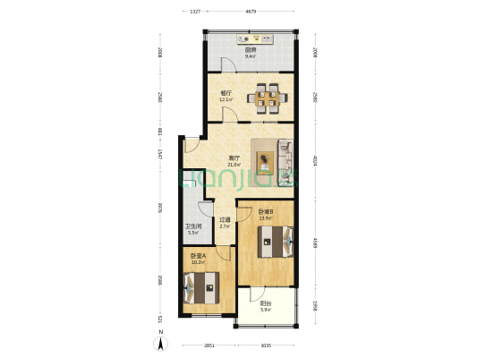 千佛山东路39号 2室2厅1卫 95平方