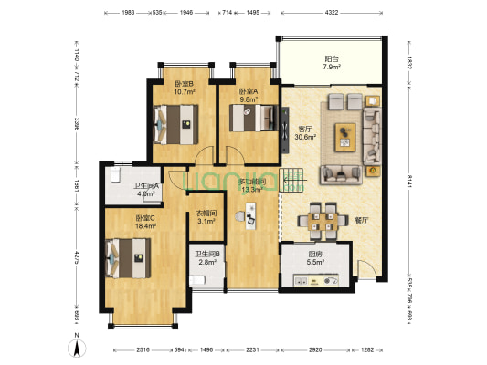 尚雅苑 4室1厅2卫 135平方