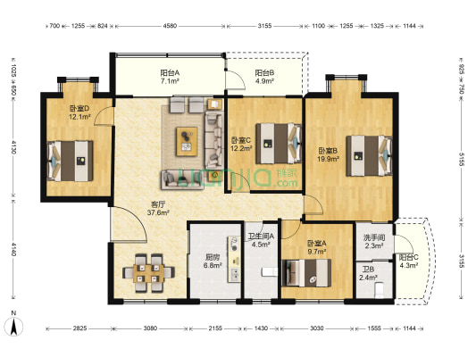 华丽苑 4室1厅3卫 138平方