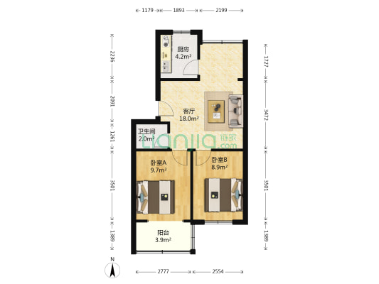 肖家河东三巷4号 2室1厅1卫 52平方