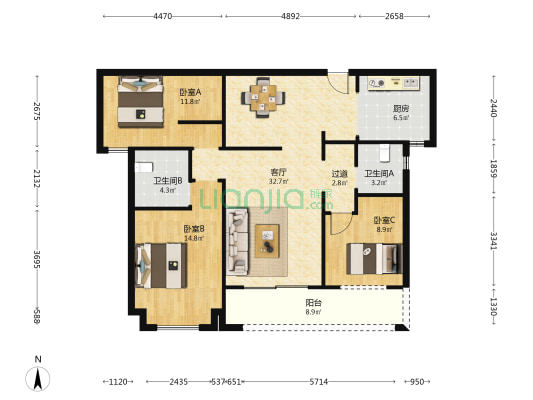 招商蛇口璀璨学府 3室1厅2卫 113平方