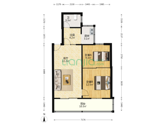 农业路60号院 2室1厅1卫 70平方